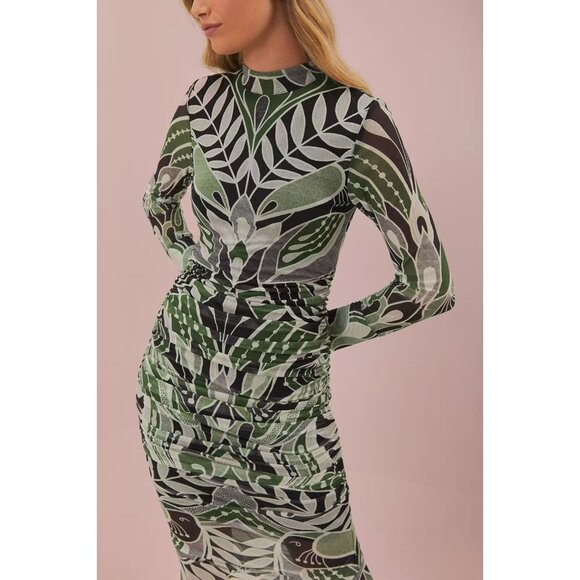 NWOT Farm Rio Lace Nature Tulle Midi Dress Long Sleeves Size S Multicolor - Picture 2 of 15